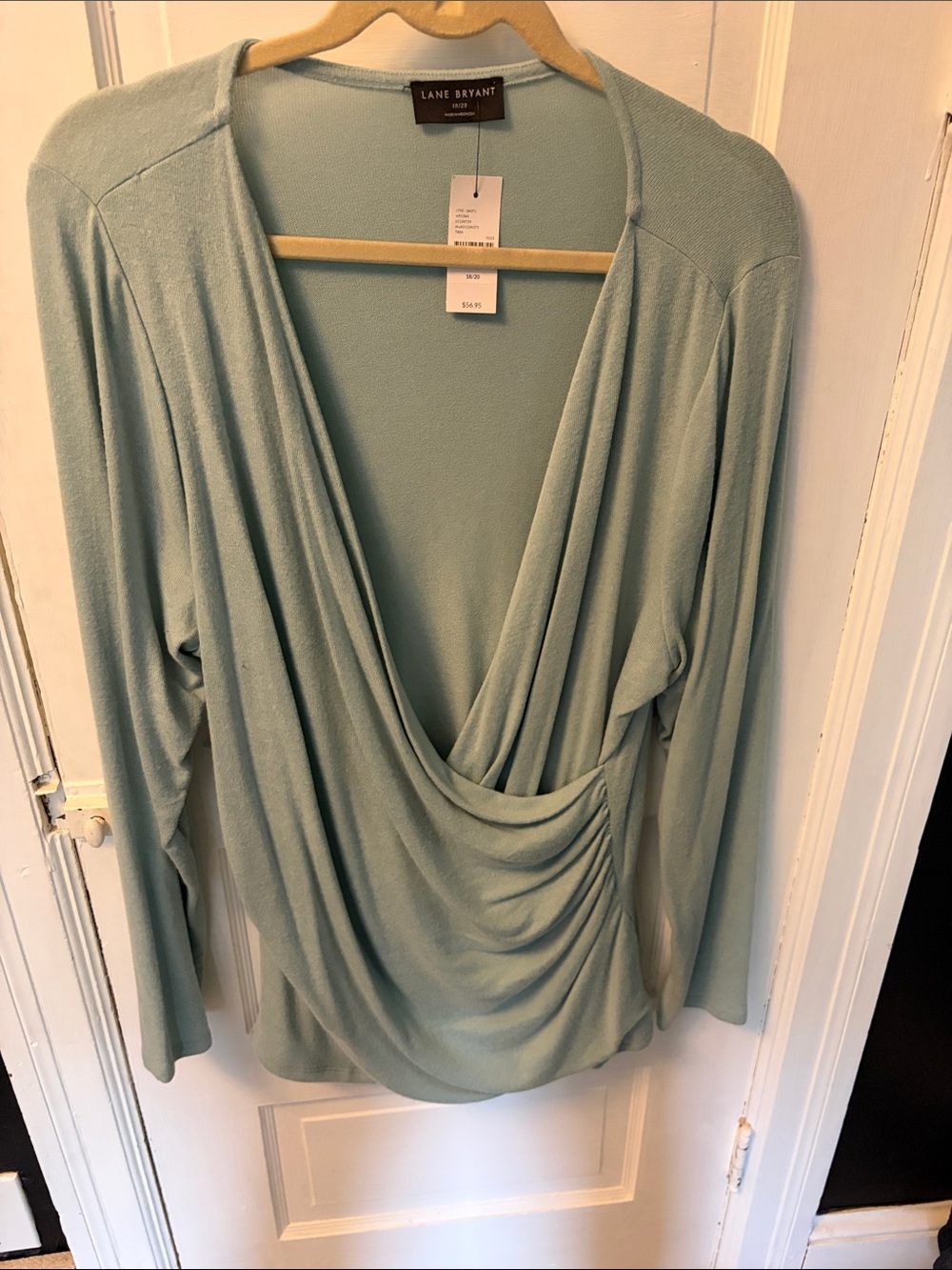 Lane Bryant Seafoam Draped V-Neck Long Sleeve Top